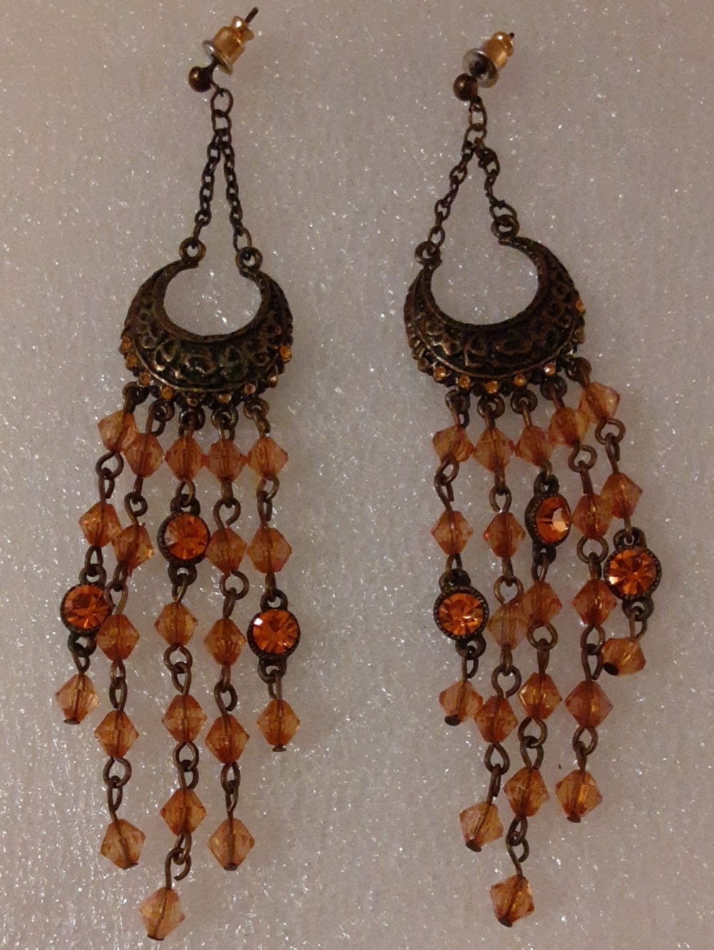 Source Unknown Amber Crystal Chandelier Dangle Earrings